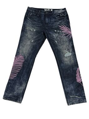 Born Fly Flyer Distressed Ripped Patch Streetwear Y2K Skater Denim Jeans Size 36